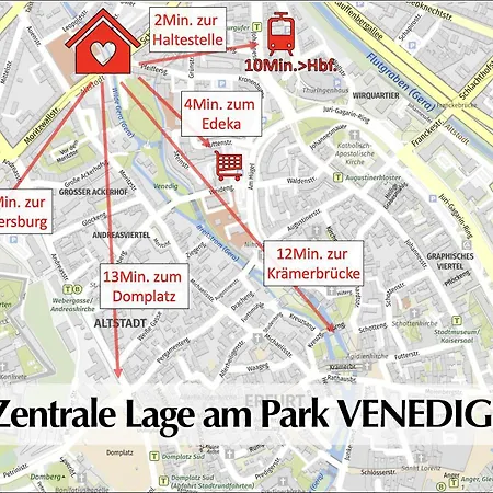 Διαμέρισμα 12 Fewos Im Jugendstilhaus Mit Aufzug, Grosser Terrasse, Kingsize-betten, 250mbts Wlan, 55 Zoll Smart-tv - Nur Ein Kurzer Spaziergang Durch Den Park Venedig Zur Kraemerbruecke - Gaststaette Im Haus Ερφούρτη